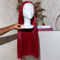 Perruque longue et droite rouge cerise en cheveux humains, Lace Front, soyeuse et colorée, longueurs variées, vente en gros, perruque rouge vif longue