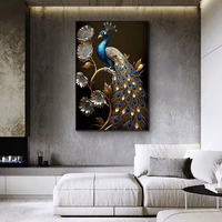 Peinture d'art de paon de luxe moderne pour le porche du salon, peinture en porcelaine de cristal de haute qualité, pièce d'art suspendue