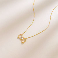Collana con Pendente in Oro 18K e Diamante Coltivato in Laboratorio, da Donna, Minimalista, con Fiocco Vuoto, Taglio Princess, Catena alla Moda, Gioielli Raffinati, Collane Delicate