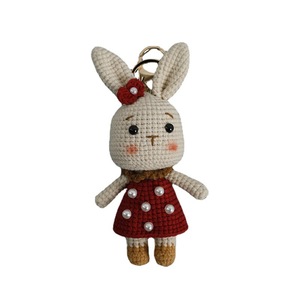 Tinh Tế Handmade Crochet Thỏ Mặt Dây Chuyền Sáng Tạo Ngọc Trai Len Dệt Kim Bunny Cho Túi Treo Sang Trọng Keychain Đồ Chơi - Product Image 5