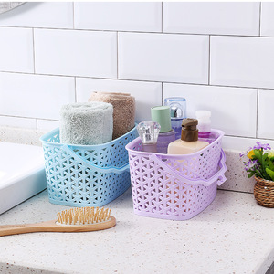 Plastic Storage Basket With Handles Rectangle Pink Blue Purple White For Neatening Storage - Product Image 4