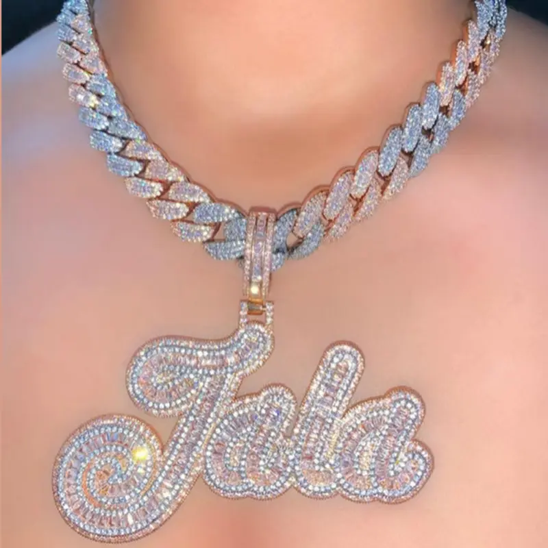 Gargantilla personalizada de Circonia cúbica, collar con inicial, placa con nombre, colgante, hip hop ostentoso, nuevo diseño