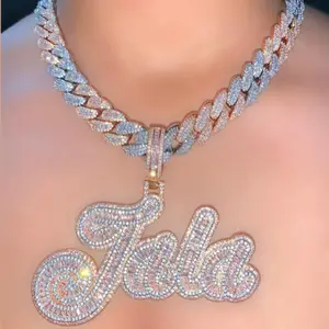 New Design Baguette Cubic Zirconia Customized Choker Initial Necklace Name Plate Ice Out Pendant Bling HIPHOP