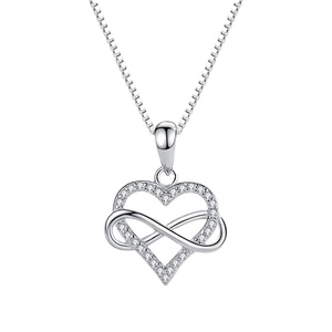 Nouveauté SPJ, collier avec pendentif en forme de cœur infini en argent sterling rhodié S925, zircon cubique, bijoux fins minimalistes pour mariage - Product Image 1