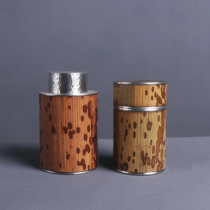 Bamboo Wrapped Tin Tea Jar With Wooden Lid Airtight Storage For Pu'er Tea Chinese Style Gift Set - Product Image 4