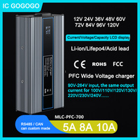 Chargeur de batterie au lithium à large plage de tension 10A 8A 5A 48V 72V 84V 67.2V 58.4V 87.6V 73V 54.8V 700W PFC Li-ion Lifepo4 110V 230V USA EU