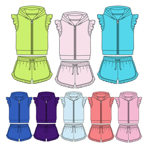 Conjunto de Ropa de Verano para Niñas Pequeñas, Sudadera con Capucha de Color Sólido, Pantalones Cortos Deportivos, 2 Piezas - Product Image 4