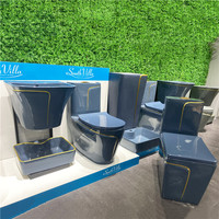 WC monobloc personnalisable en céramique bleue, cuvette carrée, à double chasse, pour salle de bain, à poser au sol