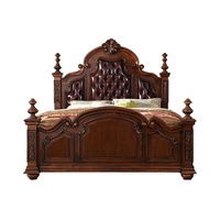 Lit double Weimusen en cuir véritable de style américain, grand lit princesse vintage en acajou, avec coussin souple gravé, en bois massif de style français