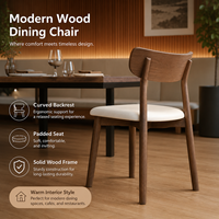 Chaises de salle à manger à dossier profilé, pieds ronds en bois et assise en craie pour restaurant, café familial et café en bord de mer