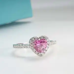 New Fashion Silber rosa Herz 1 ct Moissan ite Schmuck Verlobung sring Jubiläum Mossanite Ring