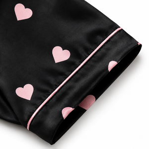 Women <b>Black</b> Satin Summer <b>Pajama</b> <b>Set</b> Short Sleeve Button Sleepwear Two Piece Nightwear Eco-Friendly Breathable Wholesale OEM ODM - Product Image 4