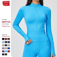 Jaket Yoga Wanita Tanpa Jahitan Model Kerah Tegak dengan Ritsleting untuk Musim Dingin; Tahan Angin, Slim-Fit, Hangat, untuk Olahraga Lari dan Aktivitas Luar Ruangan
