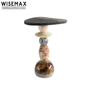 MUEBLES WISEMAX ligeros de lujo creativo hogar Hotel café sofá mesa auxiliar mármol travertino café mesa de té para sala de estar - Product Image 5