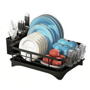 Égouttoir à vaisselle noir 11,8 po (D) x 16,7 po (L) à poser sous l'évier avec porte-ustensiles pour rangement de cuisine - Product Image 1