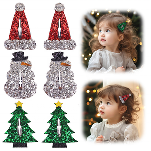 Barrettes pour cheveux de Noël pour enfants, chapeau de bonhomme de neige d'Halloween, pince à cheveux, clips à paillettes - Product Image 1