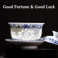 Service à thé industriel en porcelaine bleue et blanche peinte à la main, style Jingdezhen, avec bouilloire en céramique à motif riz, coffret cadeau, durable pour la maison et le bureau
