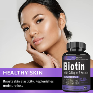 ราคาขายส่ง บรรจุภัณฑ์แบบกำหนดเอง ไบโอตินผสมคอลลาเจนและเคราติน แคปซูลเสริมความงามเพื่อสุขภาพผมและเล็บ 60 แคปซูล - Product Image 5