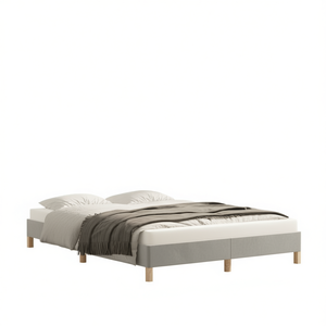 Base de Cama Queen Tapizada en Terciopelo Gris Claro, Madera Sintética, Diseño Minimalista, Cama Suave - Product Image 1