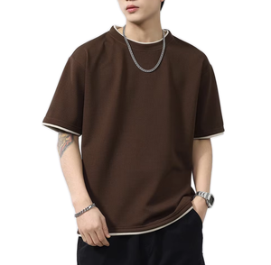 T-shirt en coton gaufré pour <span class=keywords><strong>homme</strong></span> 2026 - Toucher frais, coupe ample, <span class=keywords><strong>style</strong></span> streetwear avec bordure contrastante pour l'été - Product Image 1