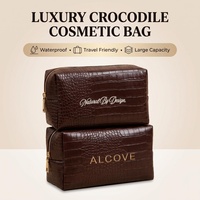 Sac de voyage de luxe en cuir PU marron à motif crocodile, grand format, écologique, imperméable, pour femme, couleur personnalisée, trousse de maquillage