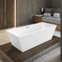 Baignoire carrée moderne autoportante en acrylique pour projets hôteliers, utilisation intérieure et extérieure, baignoire d'angle
