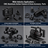 Kit de pièces de drone pour caméra d'action en alliage d'aluminium usiné CNC sur mesure, anodisé noir, supports de cardan de course FPV, cadres, supports OEM