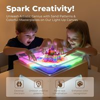 Table lumineuse en bois pour enfants, boîte à lumière pour peinture au sable avec 10 niveaux de gradation et plus de 50 pièces, table d'apprentissage sensoriel alimentée par USB