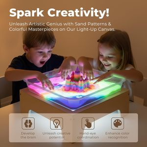 Table lumineuse en bois pour enfants, boîte à lumière pour peinture au sable avec 10 niveaux de gradation <span class=keywords><strong>et</strong></span> plus de 50 pièces, table d'apprentissage sensoriel alimentée par USB - Product Image 5