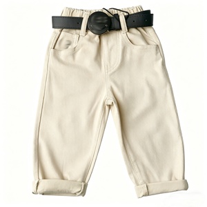 Pantalones de Pierna Recta a Media Pierna para Niños con Cinturón, Pantalones Casuales Cómodos para Uso Diario, Personalización Disponible - Product Image 1