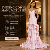 Robe de soirée sirène rose sans bretelles pour femme, avec corset cœur et volants floraux 3D, idéale pour invitées de mariage, galas et tenues de cérémonie - Vente en gros