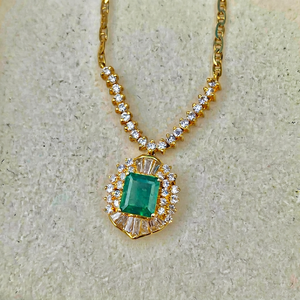 <b>Emerald</b> Cut Vintage IGI Certified 14K Gold Plated Zinc Alloy <b>Pendant</b> Women's Classic Solitaire Necklace Jewelry Gift - Product Image 1