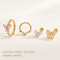 Getta ASTM F136 Titane Labret Stud à filetage interne, dos plat, avec système Push Pin, pour lèvre et oreille, avec Zircon, Vente en gros, Idéal pour cadeau
