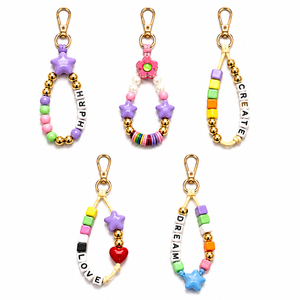 Kit al por mayor para hacer llaveros DIY: Cuentas acrílicas coloridas de flores y estrellas con cordones, cierres de langosta y cuentas de <span class=keywords><strong>letras</strong></span> para dijes de bolsos. - Product Image 6