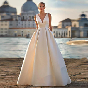 Vestido de Novia, Vestido de Novia Blanco sin Espalda, Satén Simple, Tela de Encaje para Vestido de Novia - Product Image 4