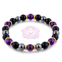 Pierre précieuse Obsidienne Noire Hématite Élastique Énergie de Guérison Magnétique Hommes Cristaux Oeil de Tigre Pierre Triple Protection Perle Bracelet
