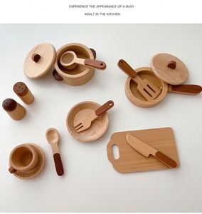 15 pièces de kits de cuisine en bois, bois de hêtre naturel, vaisselle de jeu pour tout-petits, ensemble de nourriture pour enfants, filles et garçons - Product Image 5