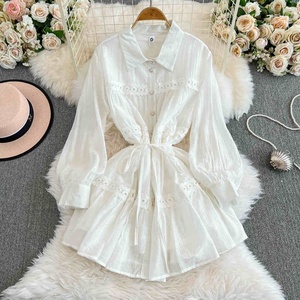 Fall New Shirt Dress Slim Lace <b>Lantern</b> Sleeve Short <b>Mini</b> Casual Dresses - Product Image 4