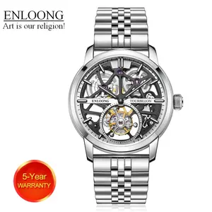 2021 ENLOONG Real Luxury Tourbillon Watches Men with Long Power Reserve Stainless Steel Band Sapphire OEM Watch Luxury Silver