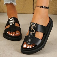 Sandales d'été compensées à bout ouvert pour femme, style claquettes, pour l'extérieur