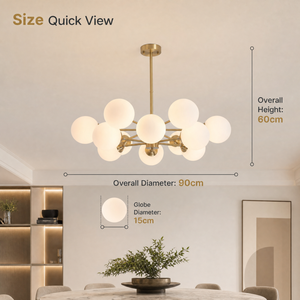 Modern Iron Chandelier 12 <b>Light</b> Gold Finish Glass Globe Satellite Design <b>Dining</b> Room Living Room Indoor 90cm Warm G9 - Product Image 4