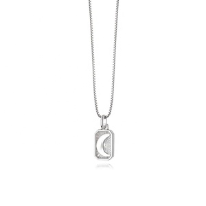 925 Sterling <strong>Silver</strong> 14/18K Gold Plated/Vermeil Fashion Jewelry Rectangle Crescent <strong>Moon</strong> <strong>Necklace</strong> for Women - Product Image 3