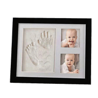 Marco de recuerdo para huellas de manos y pies, kit de impresión con arcilla o tinta, opcional, con doble exhibición de fotos, MDF blanco y negro, regalo para bebés y mascotas