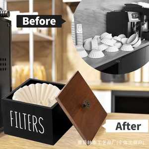 Lin Tai Coffee Filter <b>Box</b> Square Wooden Storage With Lid For Paper Filters And <b>Tea</b> Bags - Product Image 3