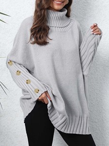 Stocks Manufacturer <strong>Ladies</strong> Casual Winter High <strong>Turtle</strong> <strong>Neck</strong> Long Sleeve Cable Rib Buttons Knit <strong>Jumper</strong> Pullover Women's Sweaters - Product Image 2