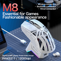 Ratón Inalámbrico para Juegos SMAILWOLF M8 Tri-Modo, Sensor PAW3311, 12000 DPI, RGB, Base de Carga, Ergonómico, Programable, Esports, OEM, ODM