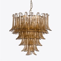 Lustre en verre ambré à plusieurs niveaux, luminaire suspendu en acier doré pour hôtel, escalier, hall, villa, lumières personnalisées E12