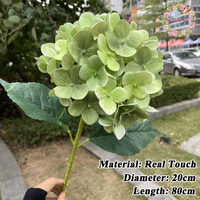 Vente en gros de fleurs artificielles de mariage de haute qualité, en latex 3D au toucher réel, couleur vert foncé, hydrangea