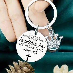 Accesorios Inspiradores para Mujer, con Llavero <span class=keywords><strong>de</strong></span> Corona, Colgante <span class=keywords><strong>de</strong></span> Acero Inoxidable, <span class=keywords><strong>Dios</strong></span> Contigo, Dijes para Bolsos con Llavero, Gran Venta - Product Image 4