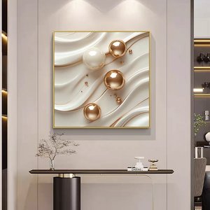 Decorazione Murale Astratta Beige e Oro con Geometrie <span class=keywords><strong>per</strong></span> <span class=keywords><strong>Camera</strong></span> <span class=keywords><strong>da</strong></span> <span class=keywords><strong>Letto</strong></span> e Soggiorno, Stampa 3D con Texture a Sfera, Dipinto in Porcellana Cristallina - Product Image 3
